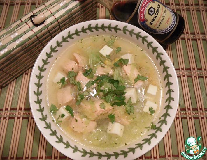 Рецепт: Суп рыбный с китайской капустой и кукурузой