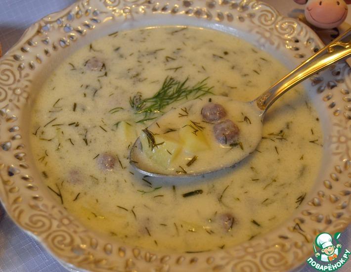 Рецепт: Румынский укропный суп с фрикадельками