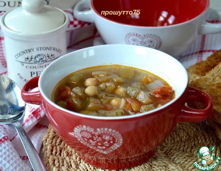 Рецепт: Баклажановый суп с нутом и помидорами