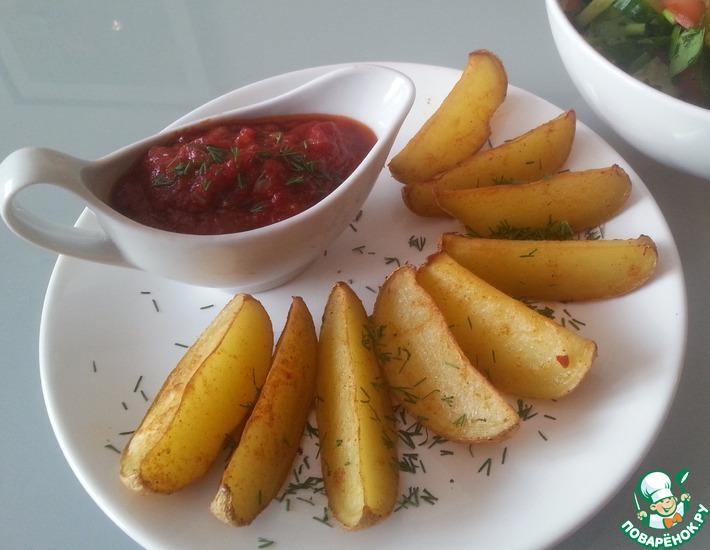 Рецепт: Пряные картофельные дольки с томатным соусом