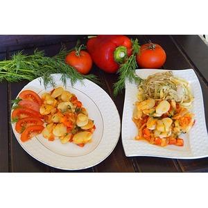 Фасоль с овощами и салатом из курицы