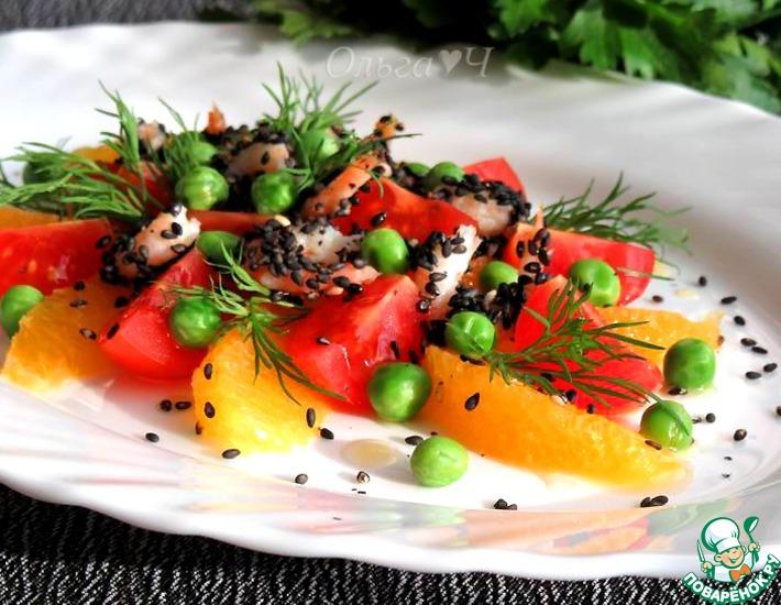 Рецепт: Средиземноморский салат с креветками и апельсинами