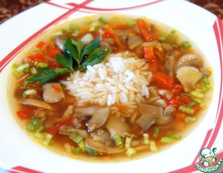 Рецепт: Постный томатный суп с шампиньонами