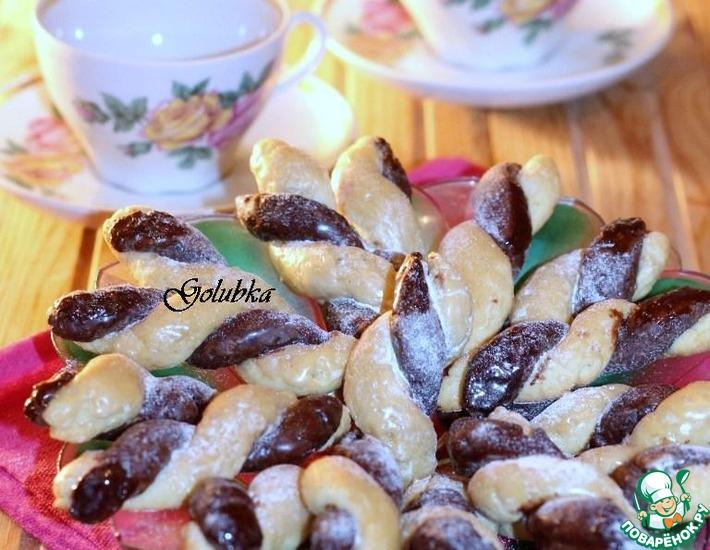 Рецепт: Печенье Сахарные косички с шоколадом