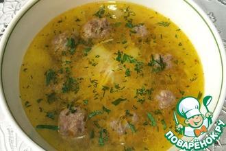 Рецепт: Суп с фрикадельками и лапшой Паутинка