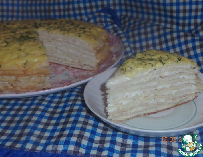 Рецепт: Блинный пирог с мясом и сыром