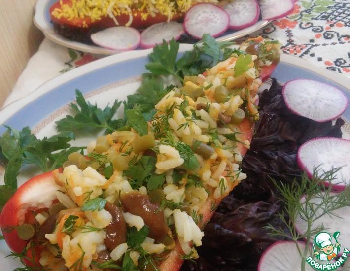 Рецепт: Салат с рисом и черемшой в перце