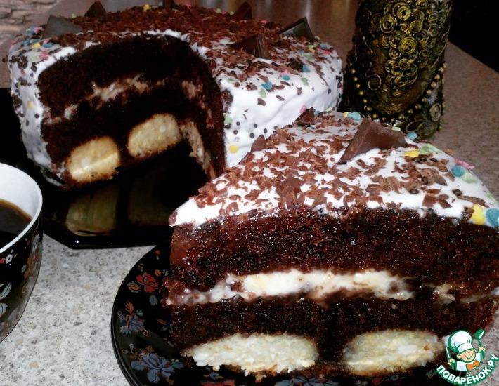 Рецепт: Шоколадный торт с творожно-кокосовыми шариками