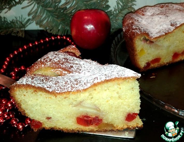 Рецепт: Яблочный пирог с творогом и цукатами