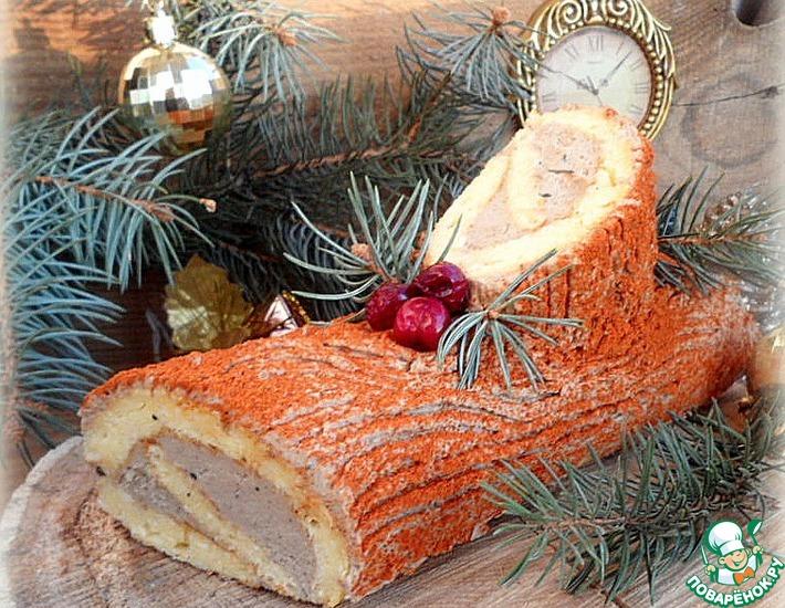 Рецепт: Закусочное рождественское полено с печеночным кремом