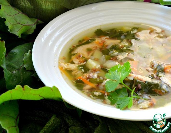 Рецепт: Гречневый суп со свекольной ботвой