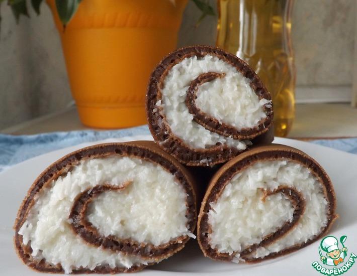Рецепт: Шоколадные блины с кокосовой начинкой