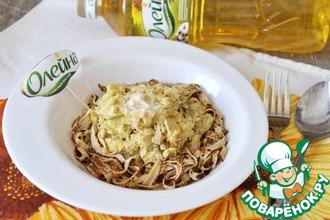 Рецепт: Блинные спагетти со сливочно-куриным соусом