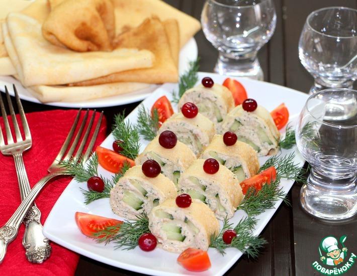 Рецепт: Закуска Блинчики-рулончики для праздничного стола