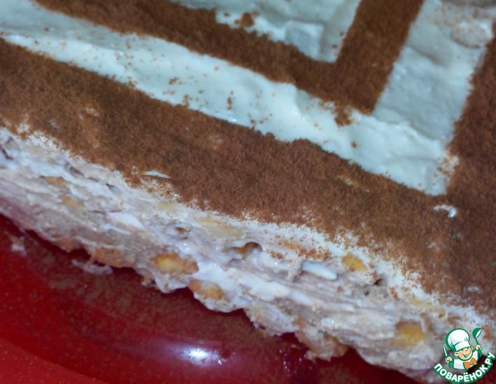 Рецепт: Шоколадно-ванильный торт с творожно-зефирным кремом