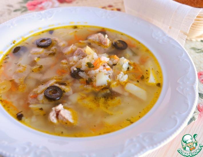 Рецепт: Рисовый суп со свининой и маслинами