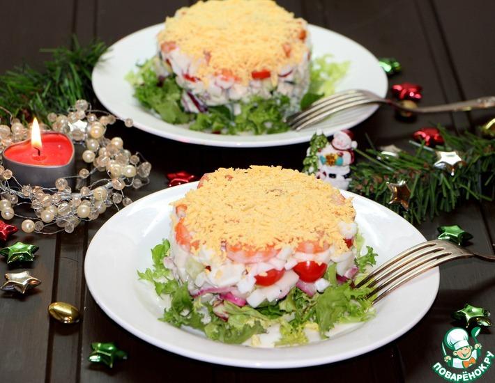 Рецепт: Салат с кальмаром и овощами Новогодний