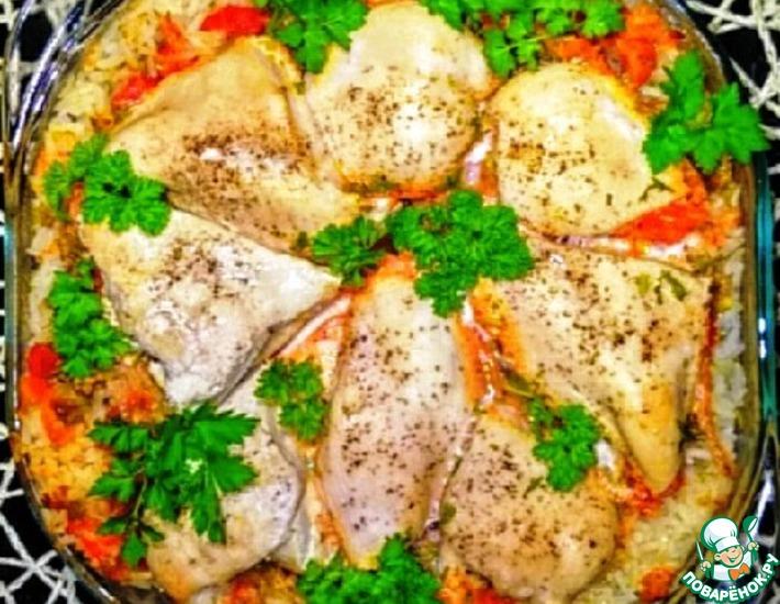 Рецепт: Курица с рисом и овощами в духовке