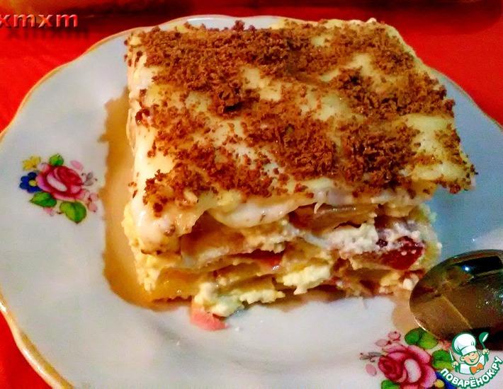Рецепт: Творожно-сливовый десерт Лазанья с лавашом