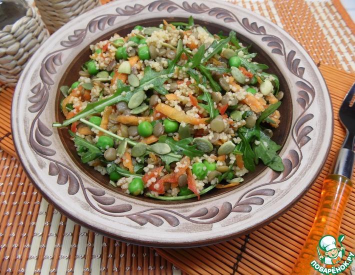 Рецепт: Постный салат с чечевицей и овощами