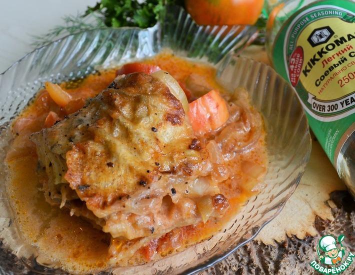 Рецепт: Овощи с минтаем в сметанно-соевом соусе
