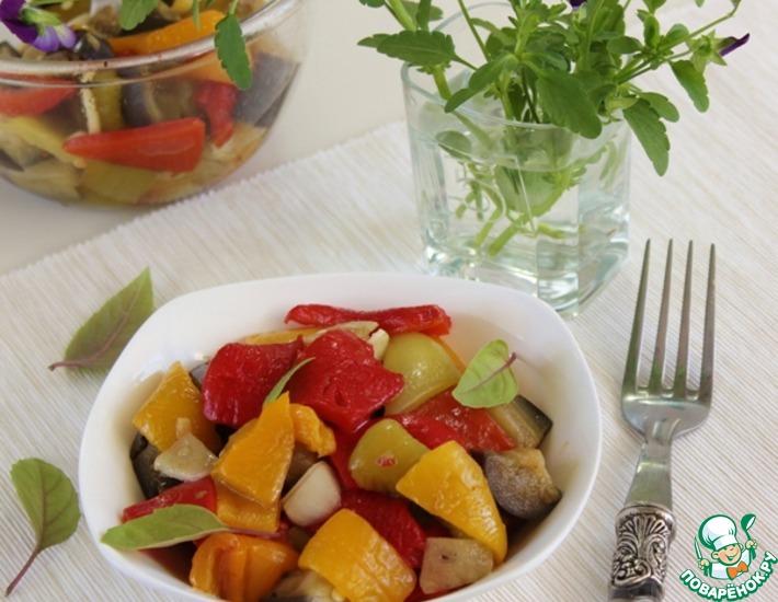 Рецепт: Салат из запеченного перца с баклажанами