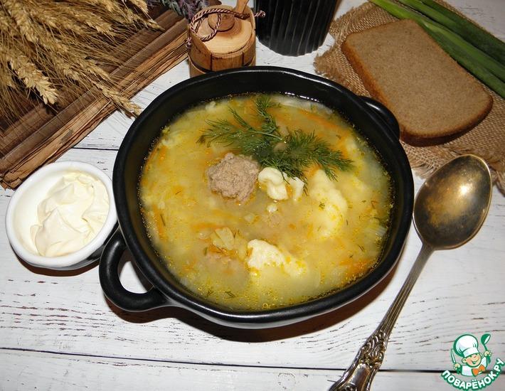 Рецепт: Суп с галушками и фрикадельками