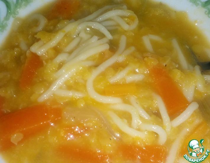 Рецепт: Овощной суп с пастой и чечевицей