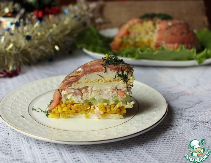 Рецепт: Салат-торт из риса и рыбы