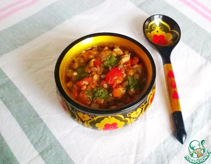 Рецепт: Чечевичный суп с индейкой в горшочке