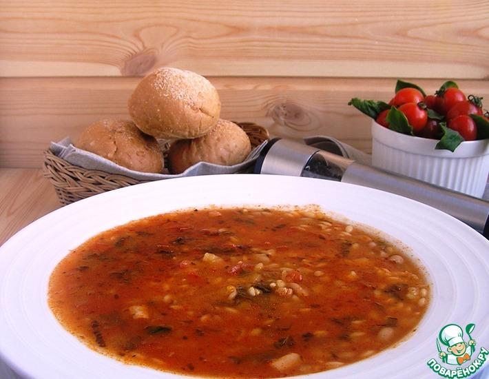 Рецепт: Суп томатный с орзо и фасолью