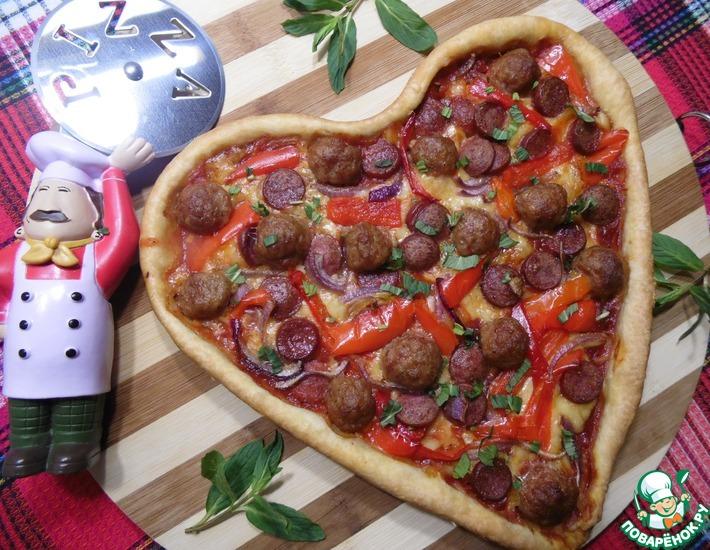 Рецепт: Пицца с фрикадельками и маринованным перцем