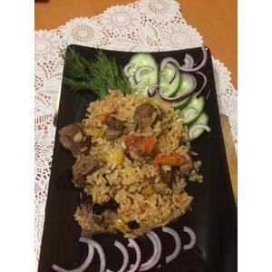 Тушёная баранина с овощами и рисом
