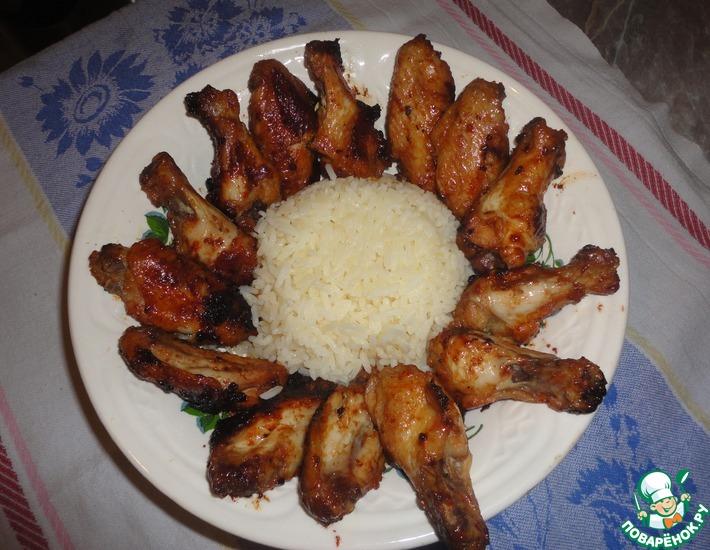 Рецепт: Запеченые крылышки с рисом