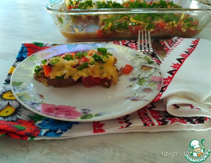 Рецепт: Печень, запечённая с помидорами и базиликом