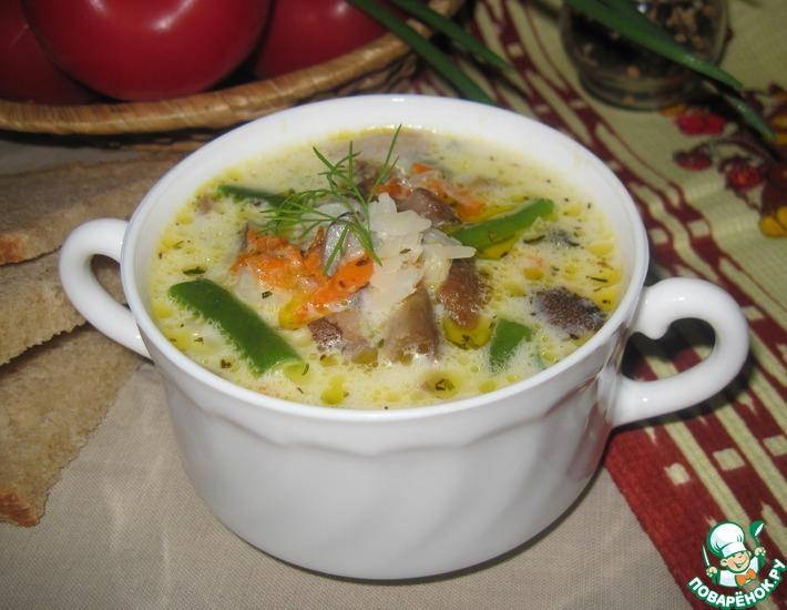 Рецепт: Рисовый суп с грибами и фасолью