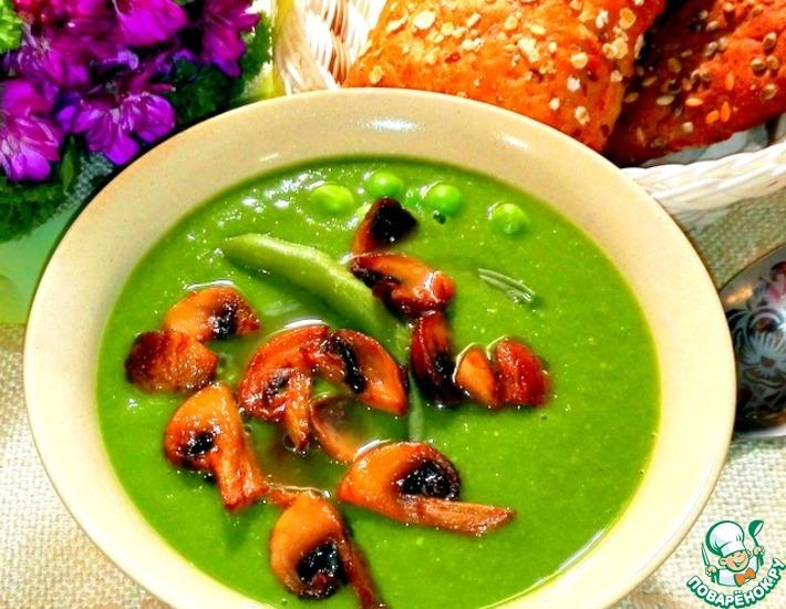 Рецепт: Зелёный суп-пюре с шампиньонами
