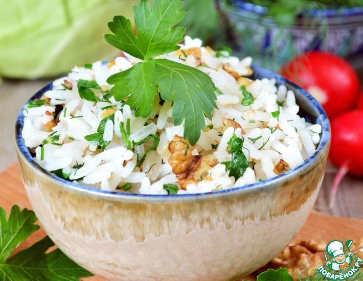Рецепт: Рис с грецкими орехами и зеленью