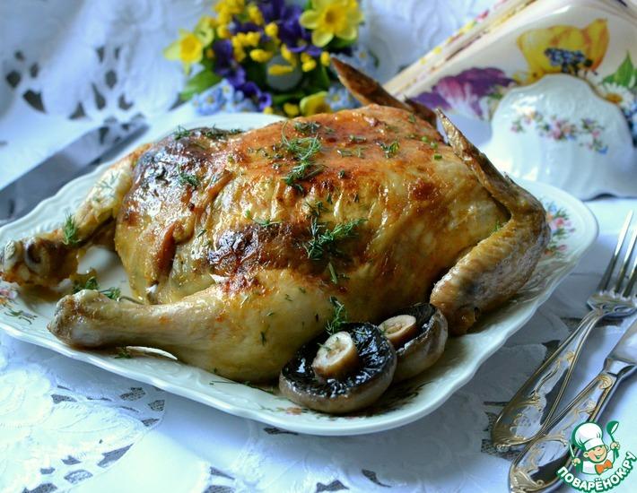 Рецепт: Курица, фаршированная грибами и брусникой