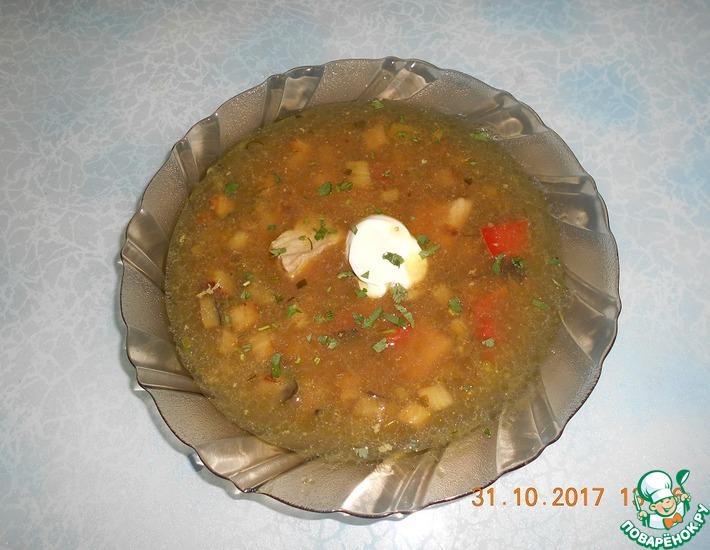 Рецепт: Суп с баклажанами и маринованными огурцами