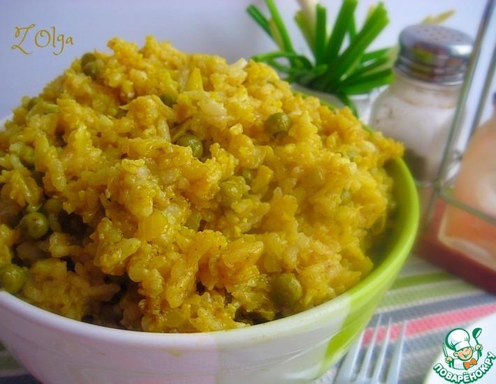 Рецепт: Пряный рис с цветной капустой и горошком