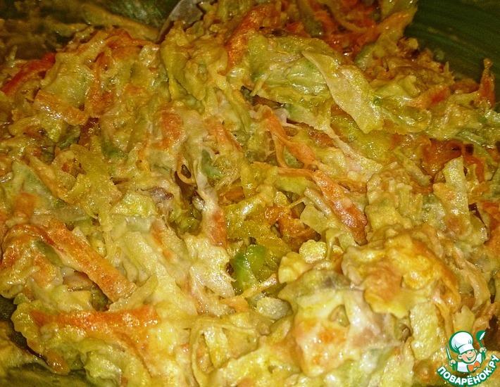 Рецепт: Салат из зеленой редьки с курицей