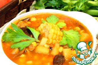 Рецепт: Томатно-кукурузный суп с грибами