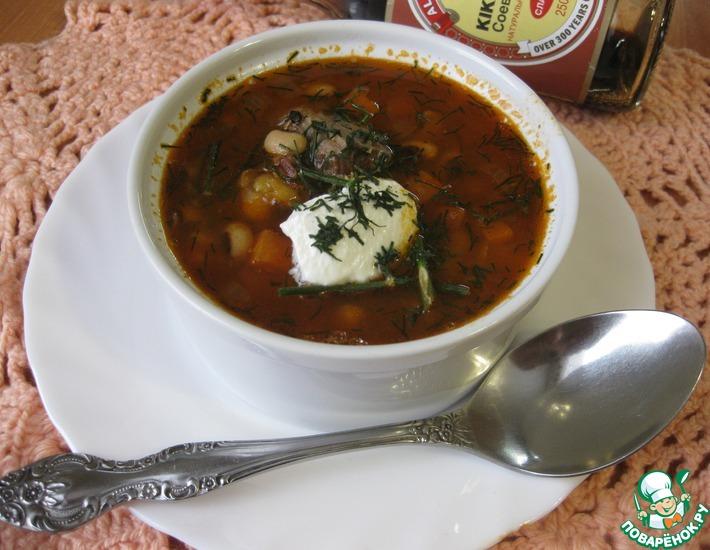 Рецепт: Мясной суп с фасолью и рисом