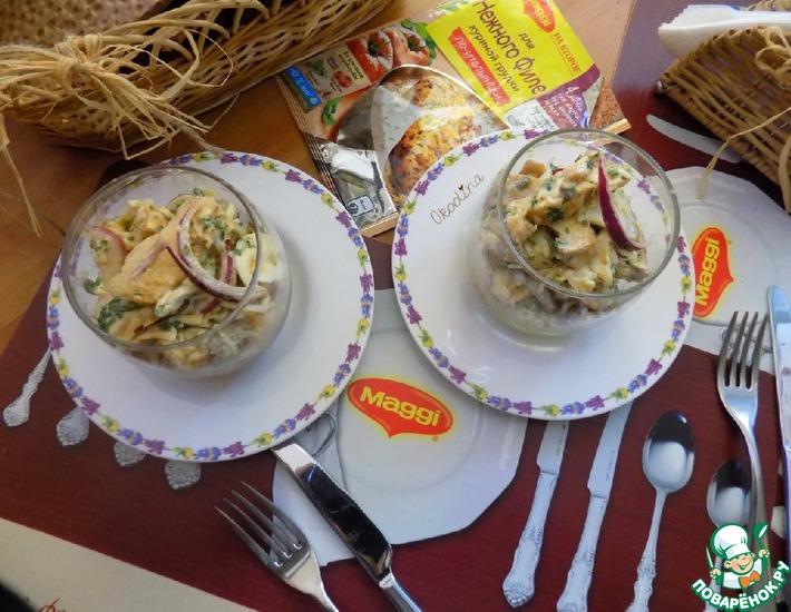 Рецепт: Куриный салат с маринованными шампиньонами