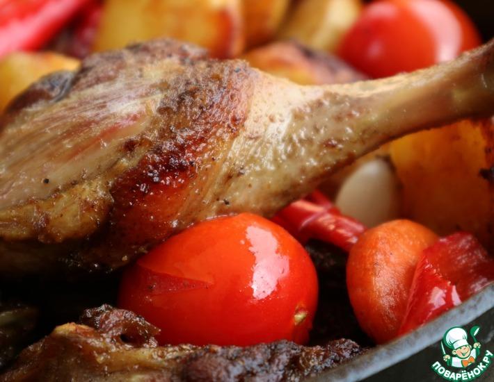 Рецепт: Жареная утка с овощами на огне