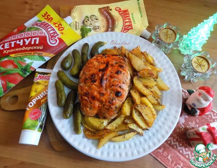 Рецепт: Запечённая куриная грудка с картофелем по-гречески