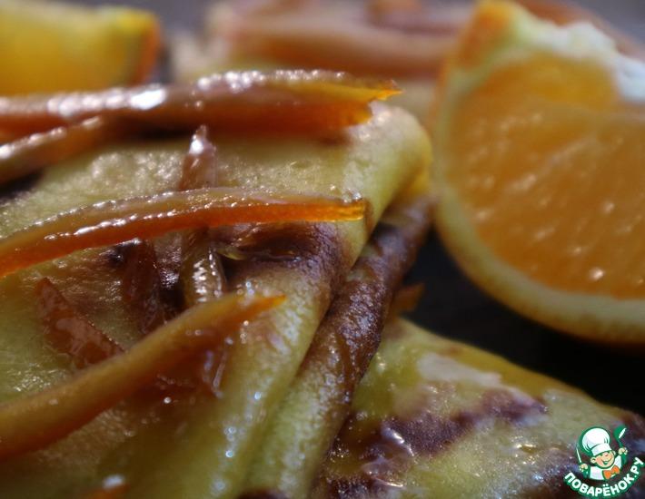 Рецепт: Блинчики с творогом под апельсиновым соусом