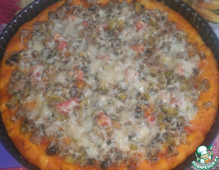 Рецепт: Пицца дрожжевая с грибами и мясом