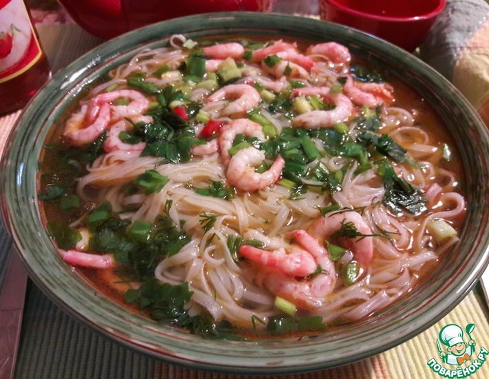 Рецепт: Вьетнамский суп Фо с креветками
